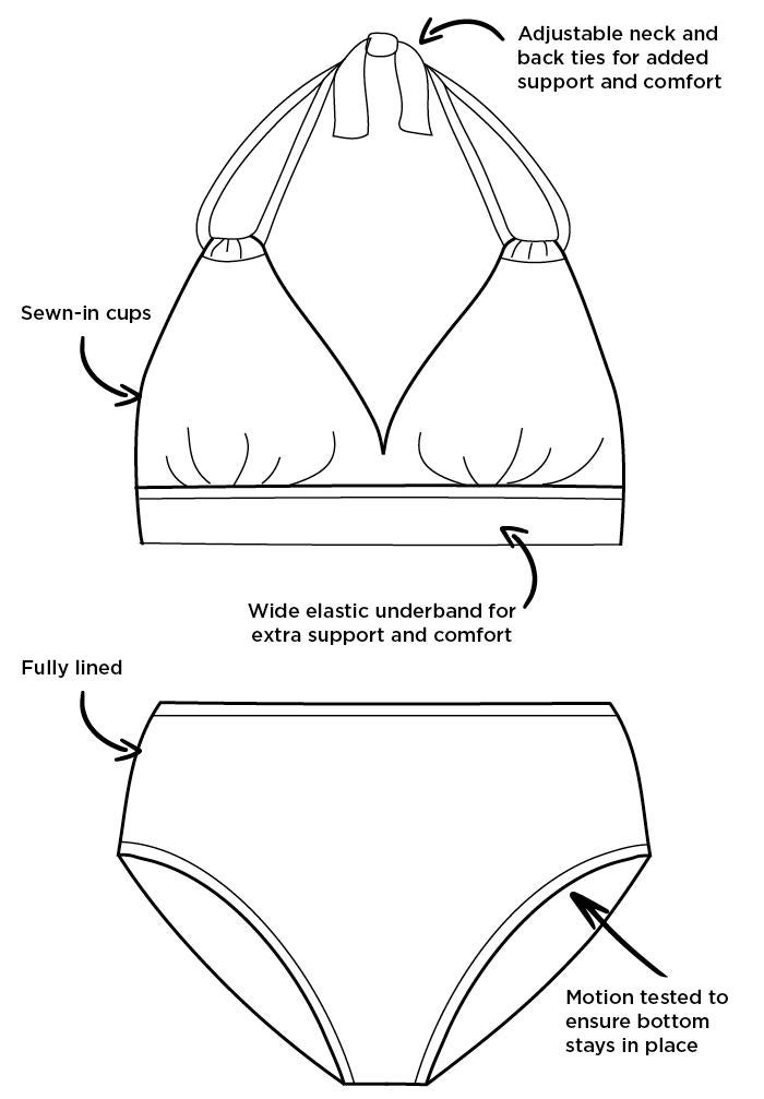 Loop Strap Halter Bikini Set With Foldover Brief Black Black