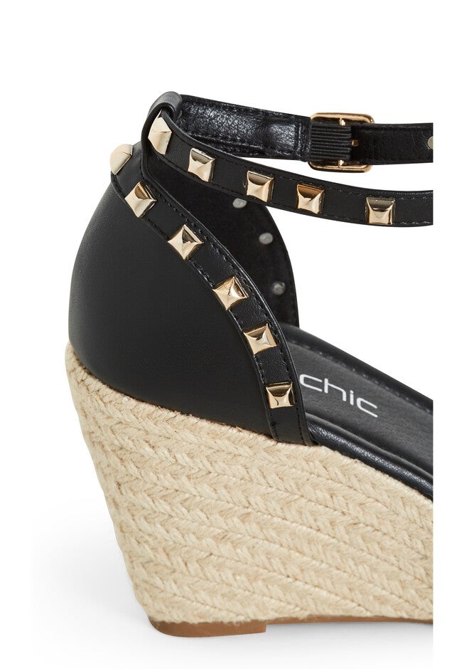 Electric Gold Stud Hardware Wedge - black, BLACK, alternate image number null