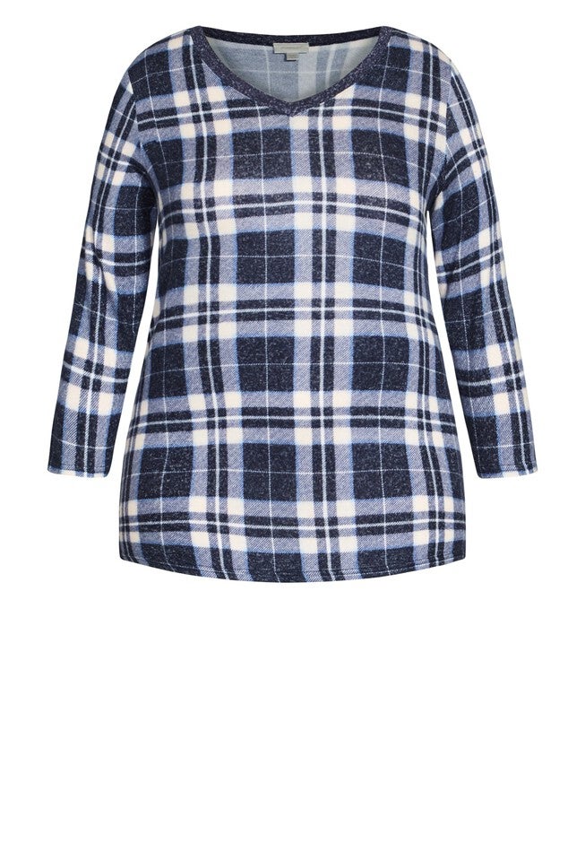 Hacci V Neck Check Top, PINK CHECK, alternate image number null