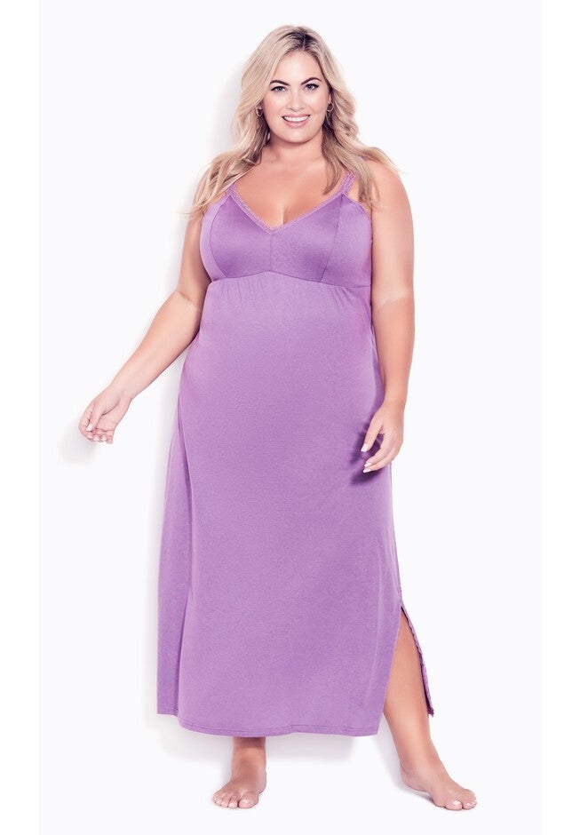 Lace Trim Maxi Sleep Dress, DEWBERRY, hi-res image number null