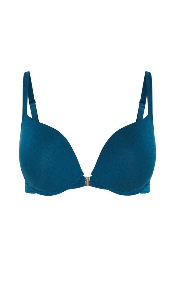 Smooth & Chic Front Close Cotton Push Up Bra - poseidon, BLUE, alternate image number 2