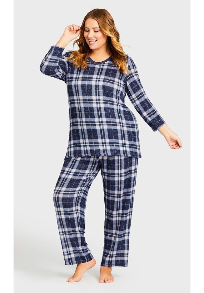 Hacci V Neck Check Top, PINK CHECK, hi-res image number null