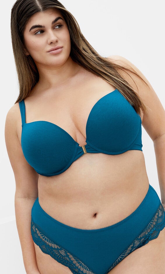 Smooth & Chic Front Close Cotton Push Up Bra - poseidon, BLUE, hi-res image number 0