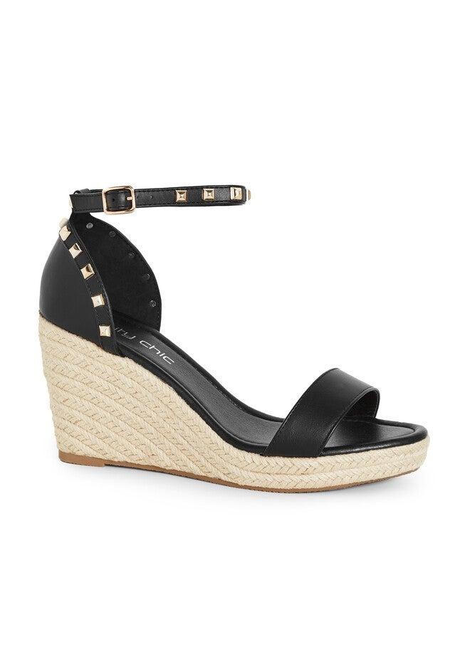 Electric Gold Stud Hardware Wedge - black, BLACK, hi-res image number null
