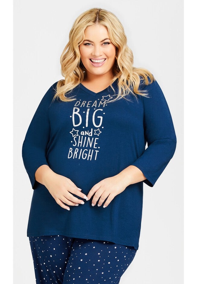 3/4 Sleeve Dream Big Sleep Top, NAVY, hi-res image number null