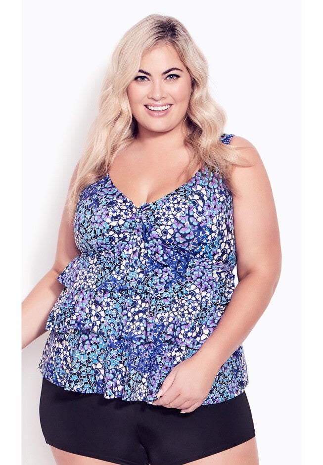 Ruffled Print Tankini Top, LOURDES, hi-res image number null