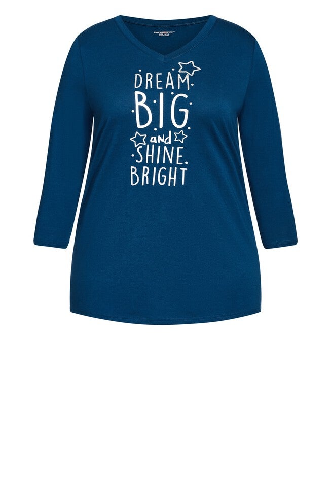 3/4 Sleeve Dream Big Sleep Top, NAVY, alternate image number null