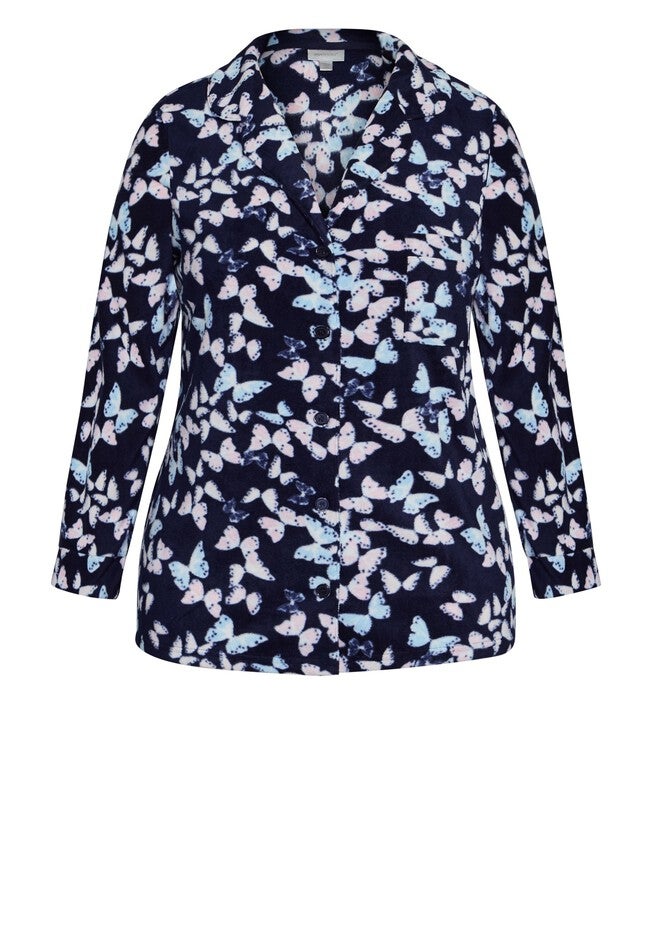 Button Fleece Sleep Top, BUTTERFLY, alternate image number null