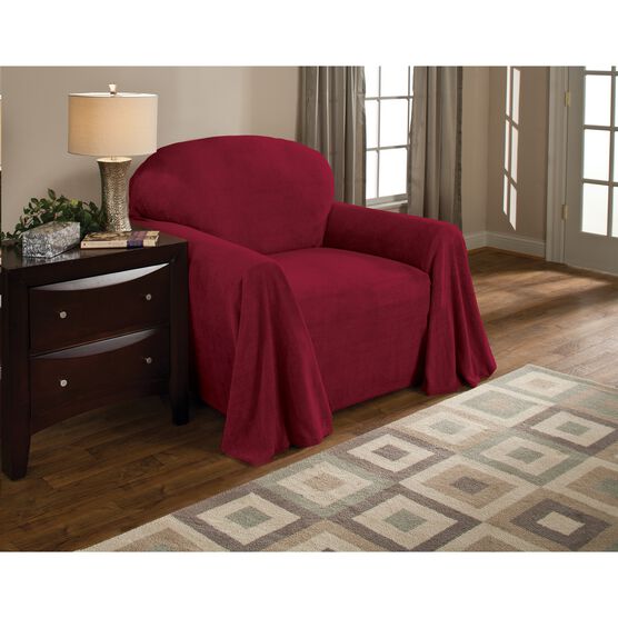 Coral Fleece Throw Sofa Furniture Cover, BURGUNDY, hi-res image number null