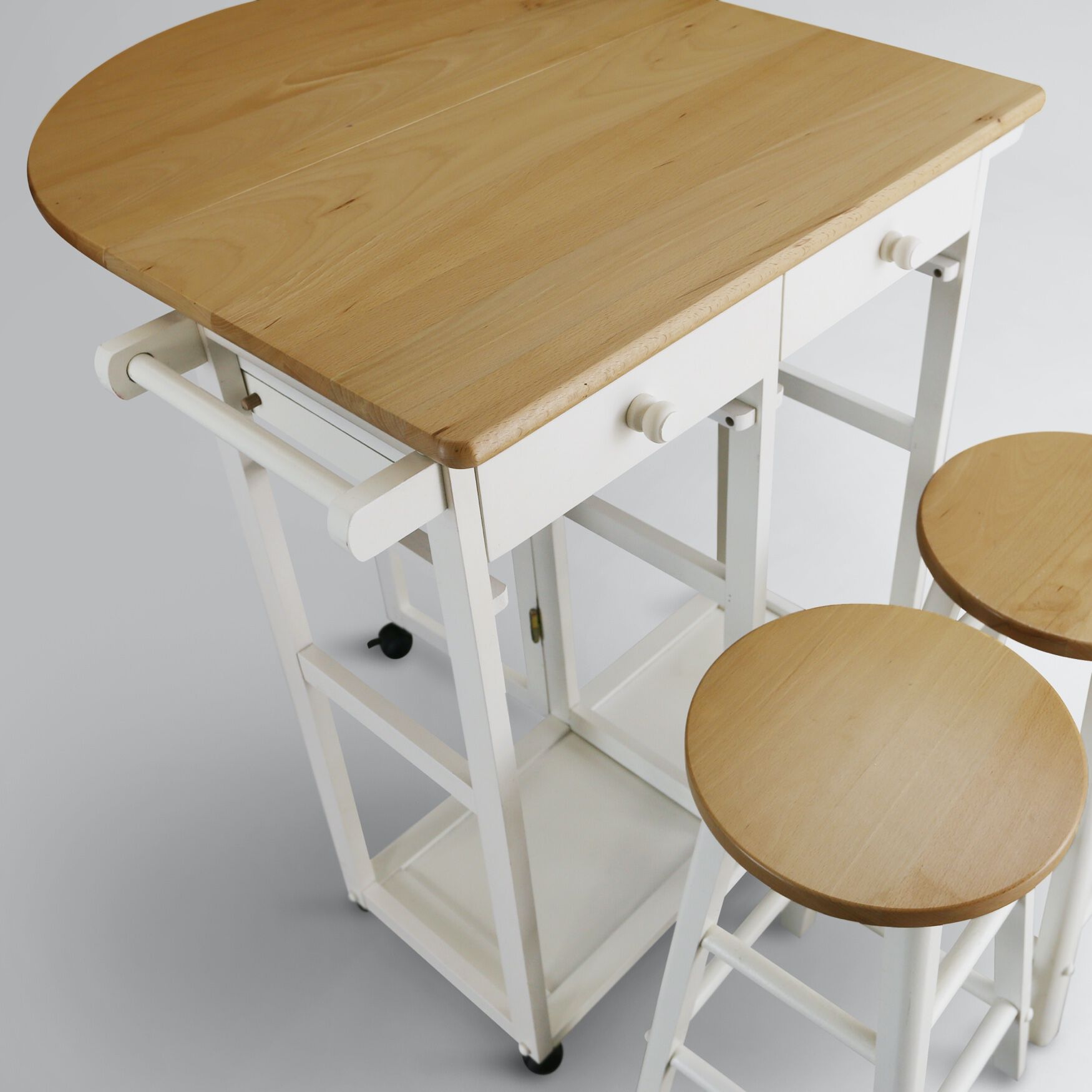 Breakfast Cart with Drop-Leaf Table-White, , alternate image number 10