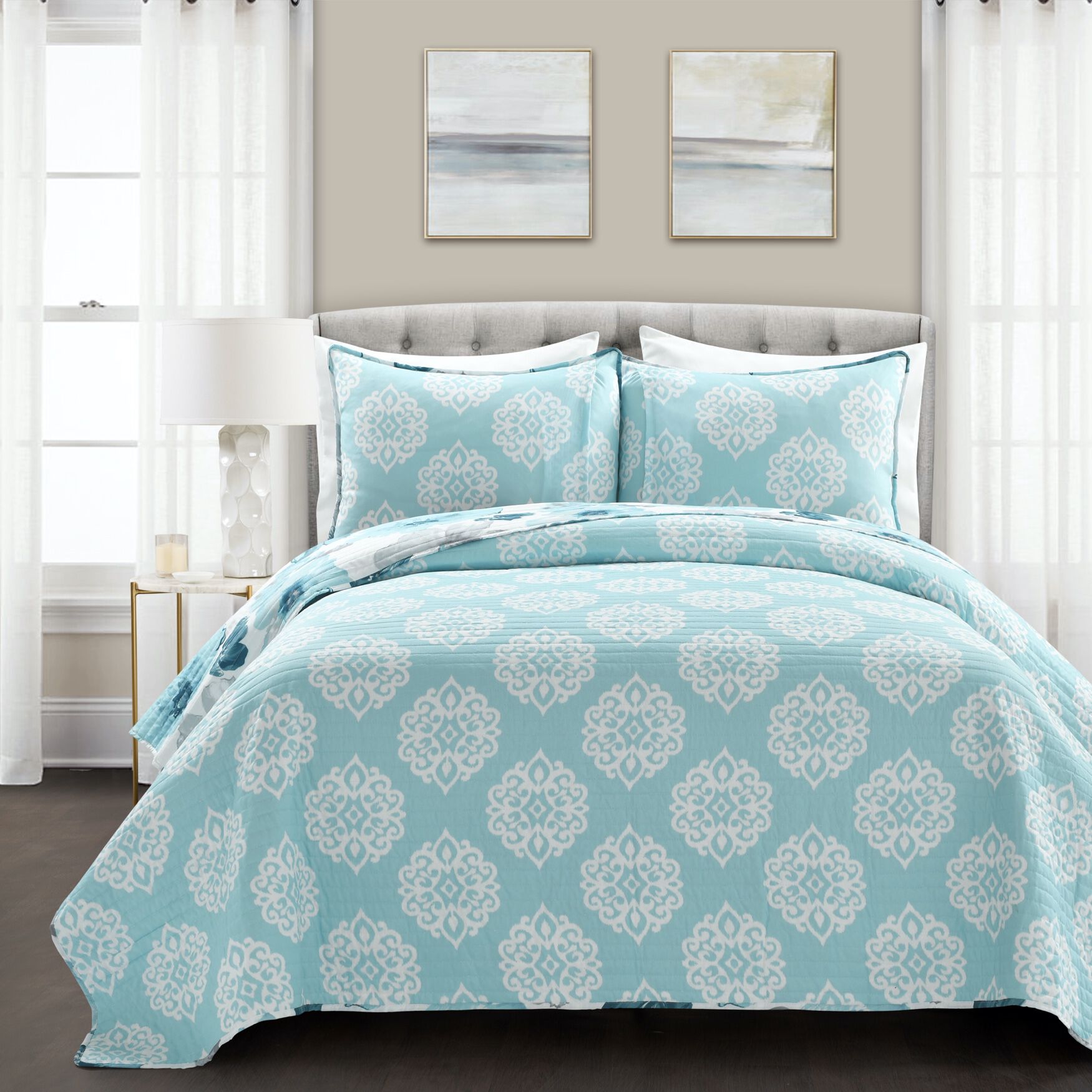 Lush D&eacute;cor Leah Quilt Blue 3Pc Set, , on-hover image number 1