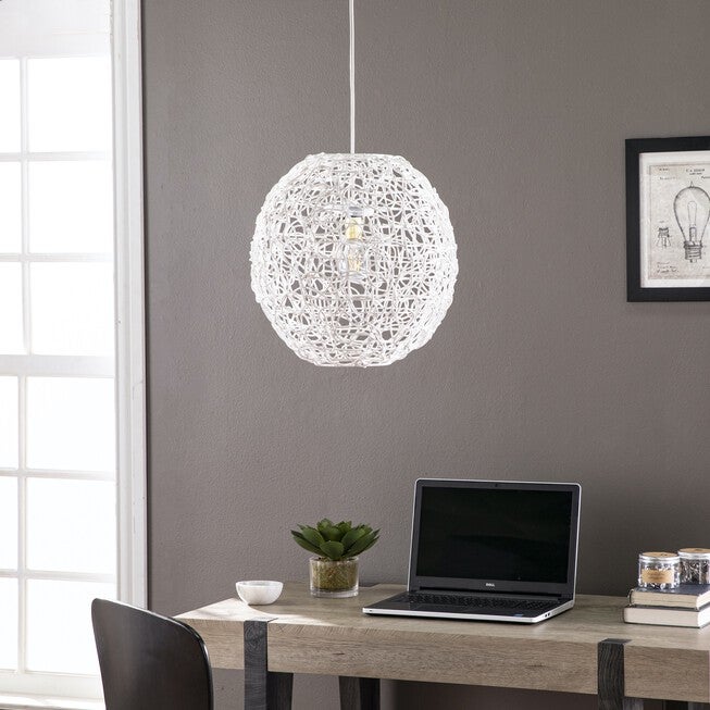 Alakesh Round Woven Pendant Shade, WHITE, hi-res image number 0