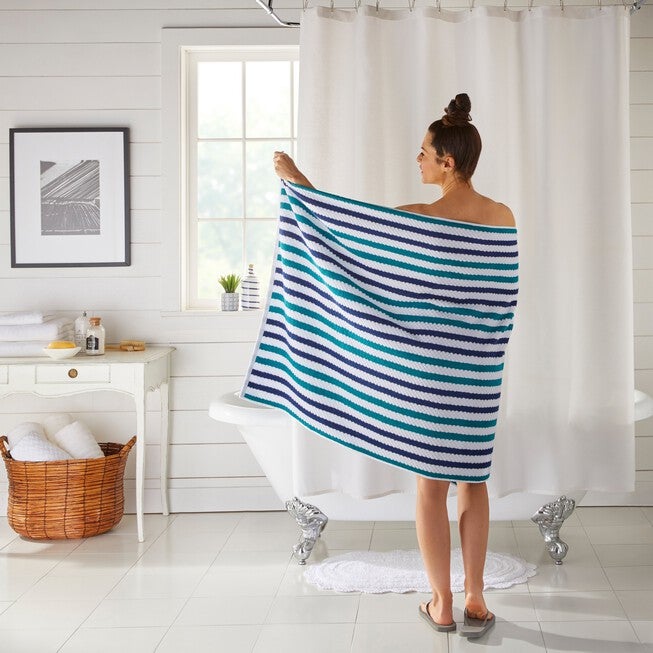 BH Studio Striped 35 inches x 70 inches Bath Sheet, NAVY PEACOCK, hi-res image number null