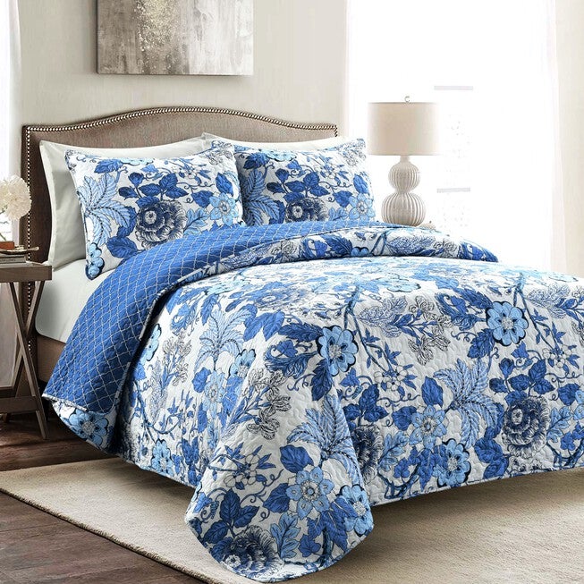 Lush Décor Sydney Quilt Black/Blue 3Pc Set, NAVY WHITE, hi-res image number 0