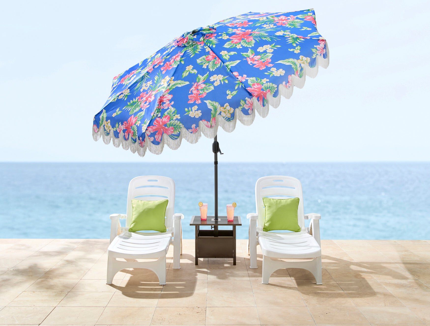 9' Tilt-N-Crank Umbrella With Fringe