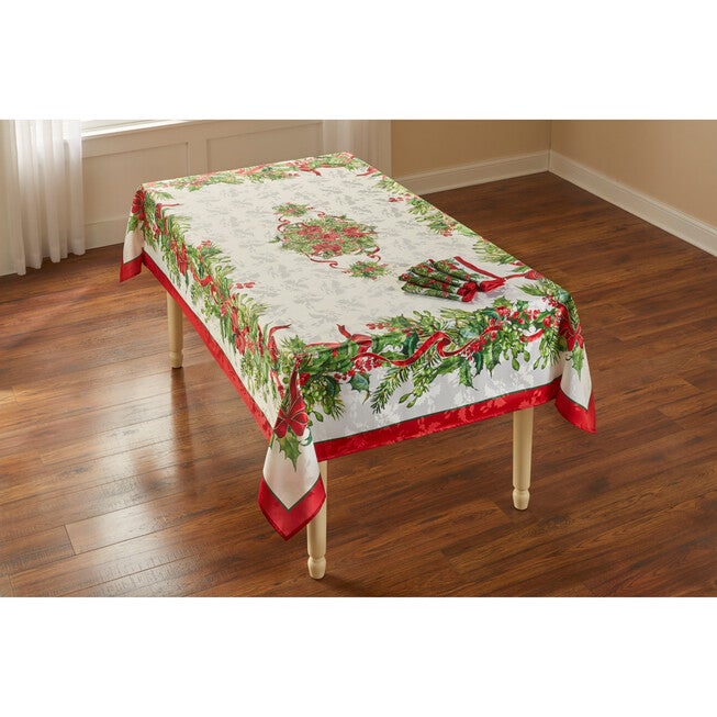Holly Ribbon Tablecloth 60 inches x 120 inches, MULTI, hi-res image number null
