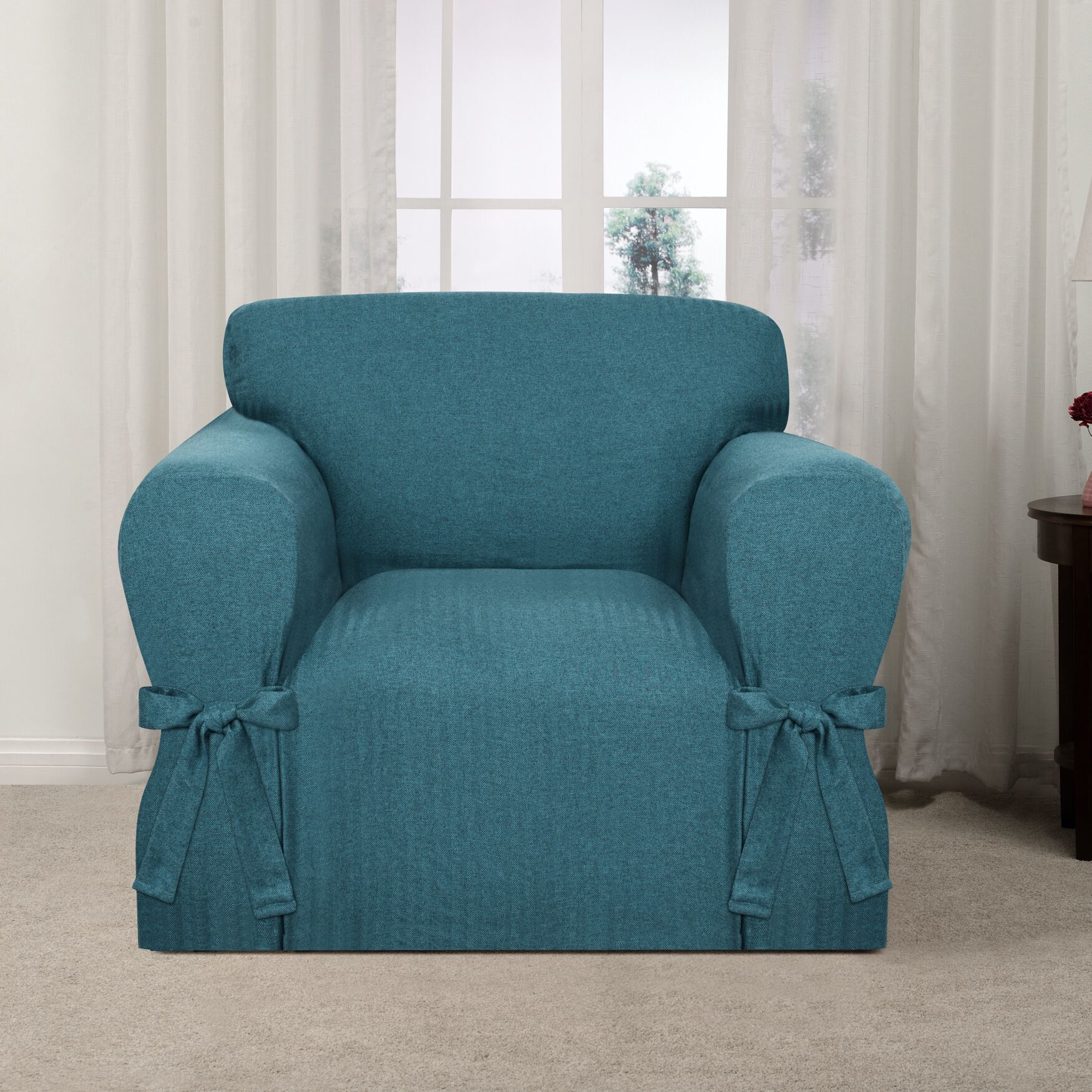 Kathy Ireland Evening Flannel Chair Cover, TEAL, hi-res image number 0