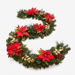 6' Pre-Lit Poinsettia Garland