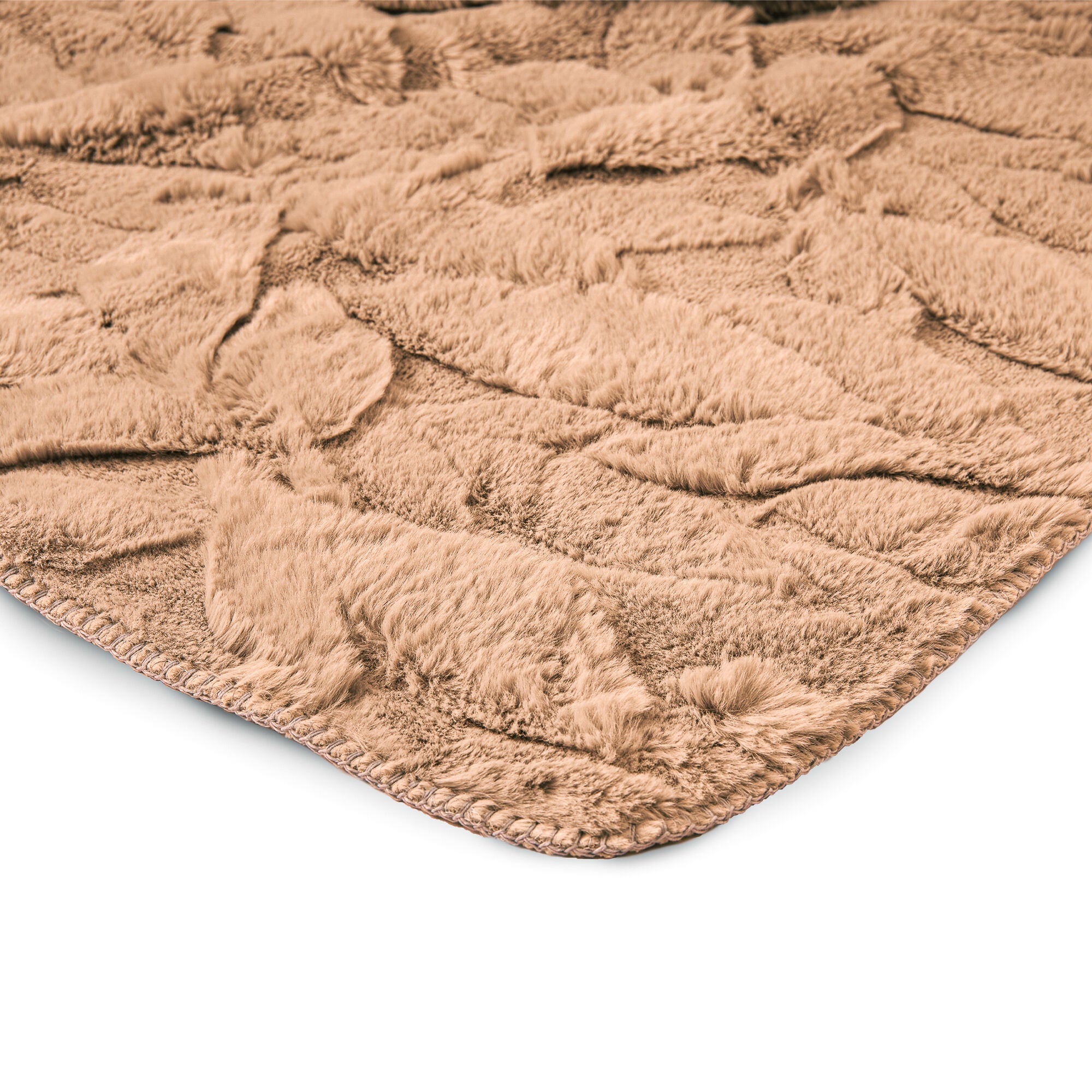 HGTV Triple Jacquard Carved Faux Fur Throw Blanket Quietude 50 x 70 inches, BROWN, alternate image number 1