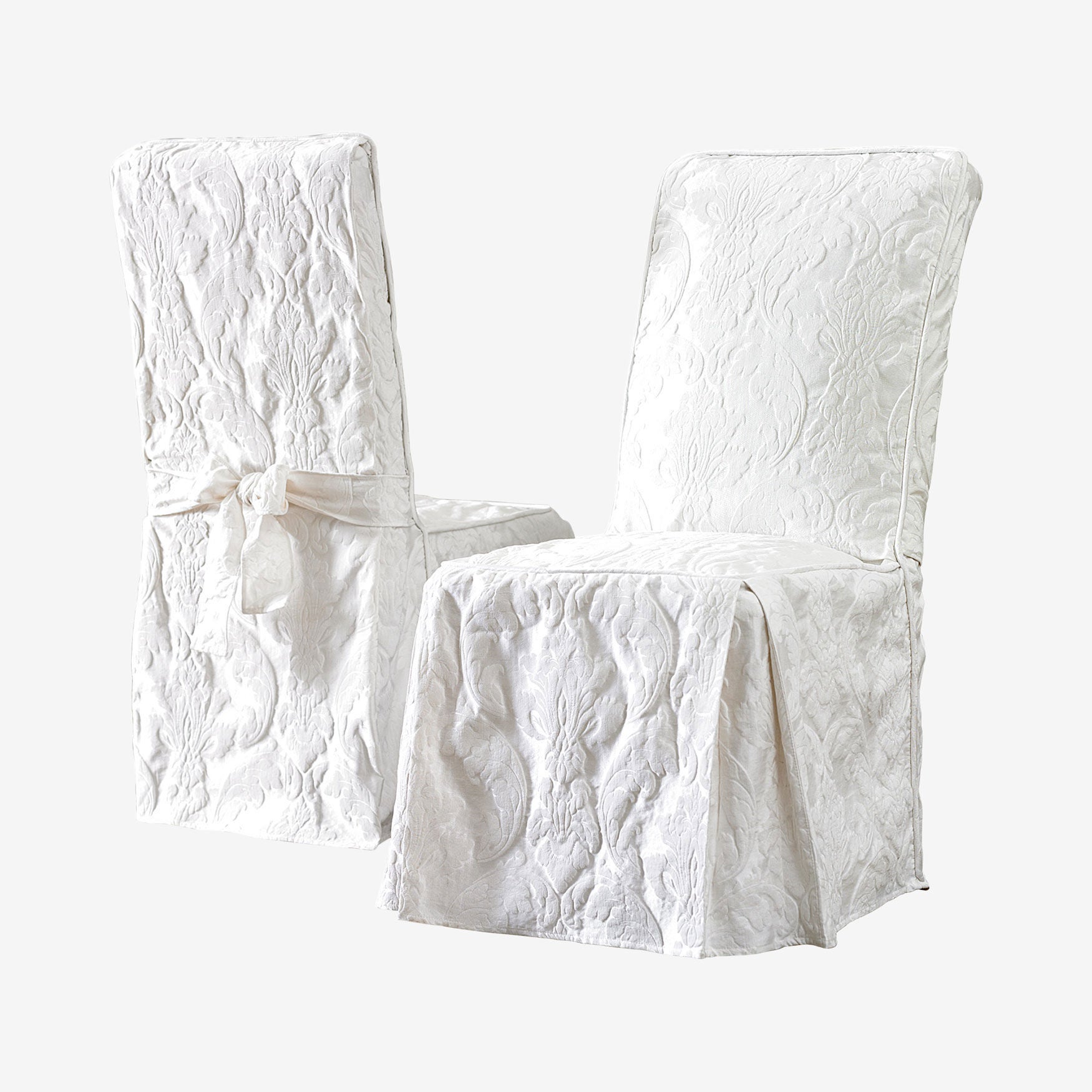 Matelasse Long Dining Room Chair Cover, WHITE, hi-res image number 0