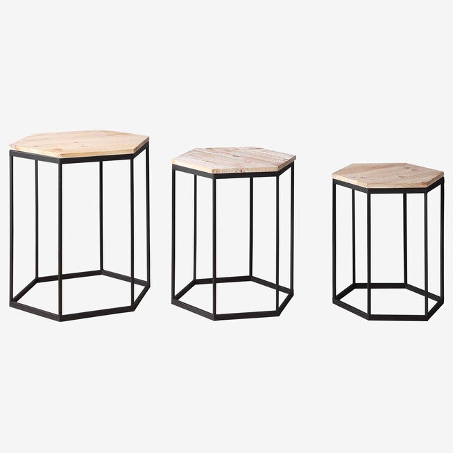 Layton Set of 3 Nesting Sextagon Tables, BLACK METAL, hi-res image number 0