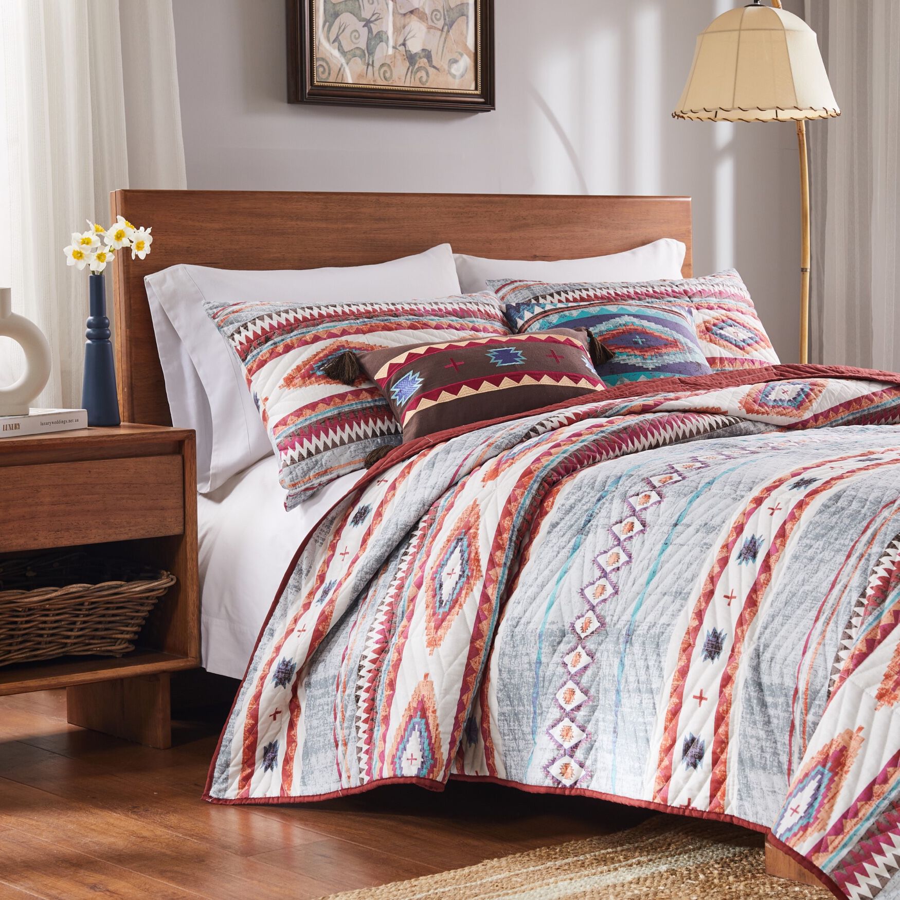 Kiva Western Boho Quilt And Pillow Sham Set, STONE, hi-res image number 0