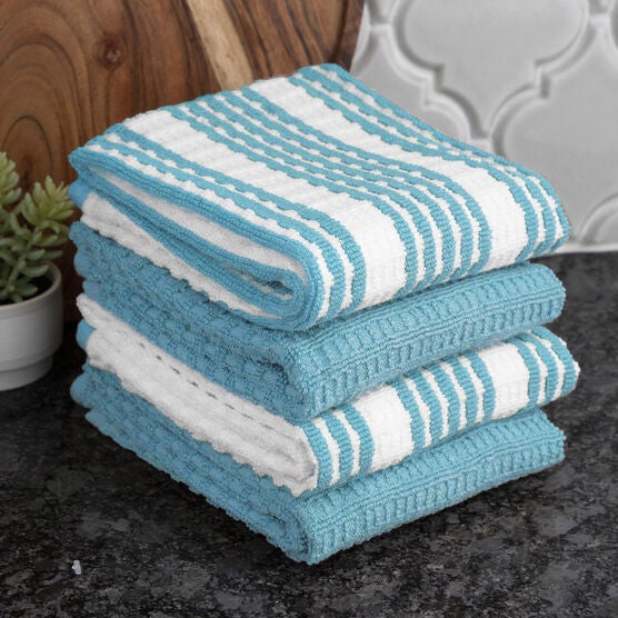 Solid & Stripe Waffle Terry Kitchen Towels, Set Of 4 Towel, , alternate image number null
