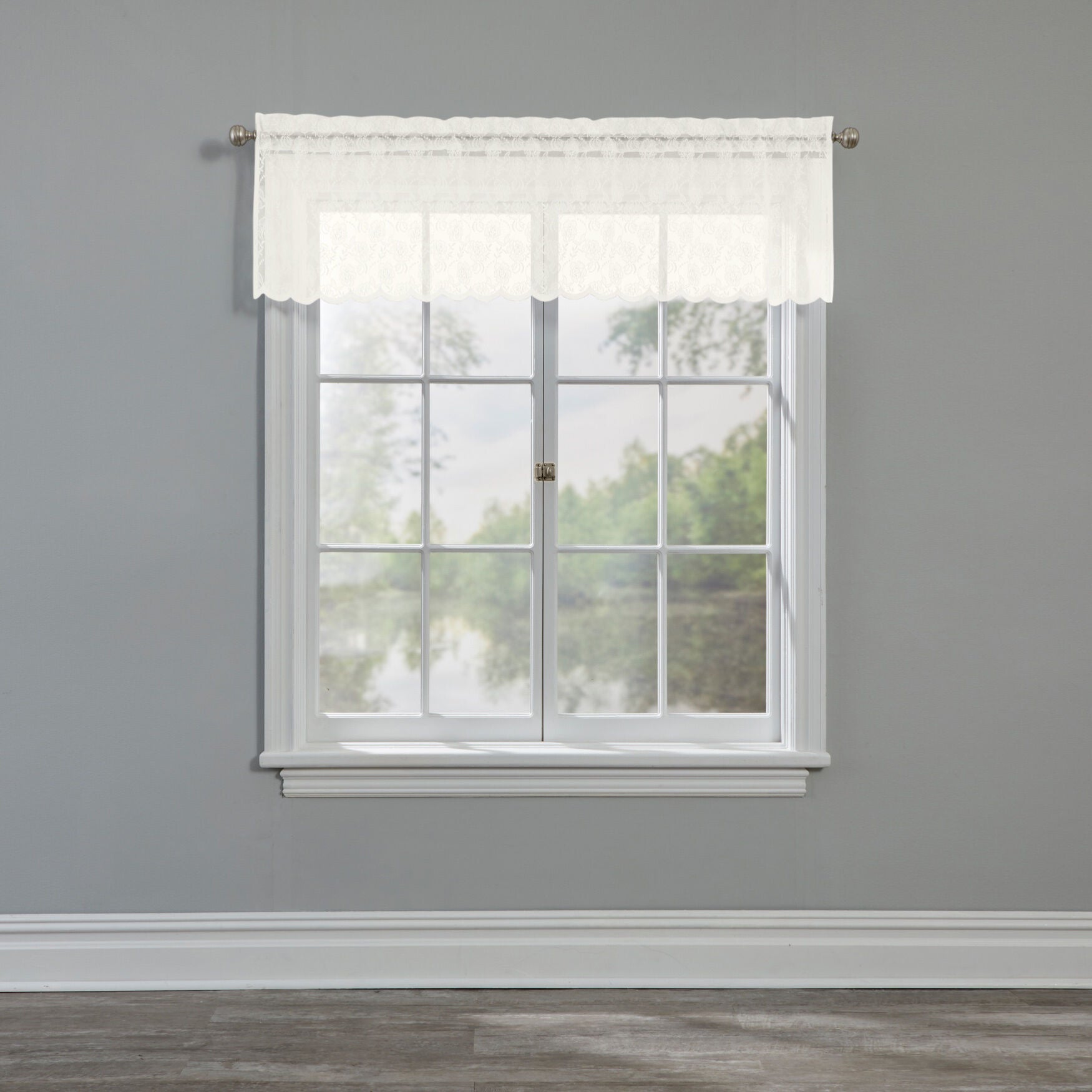 Scarlett Floral Lace Rod-Pocket Valance, IVORY, hi-res image number 0