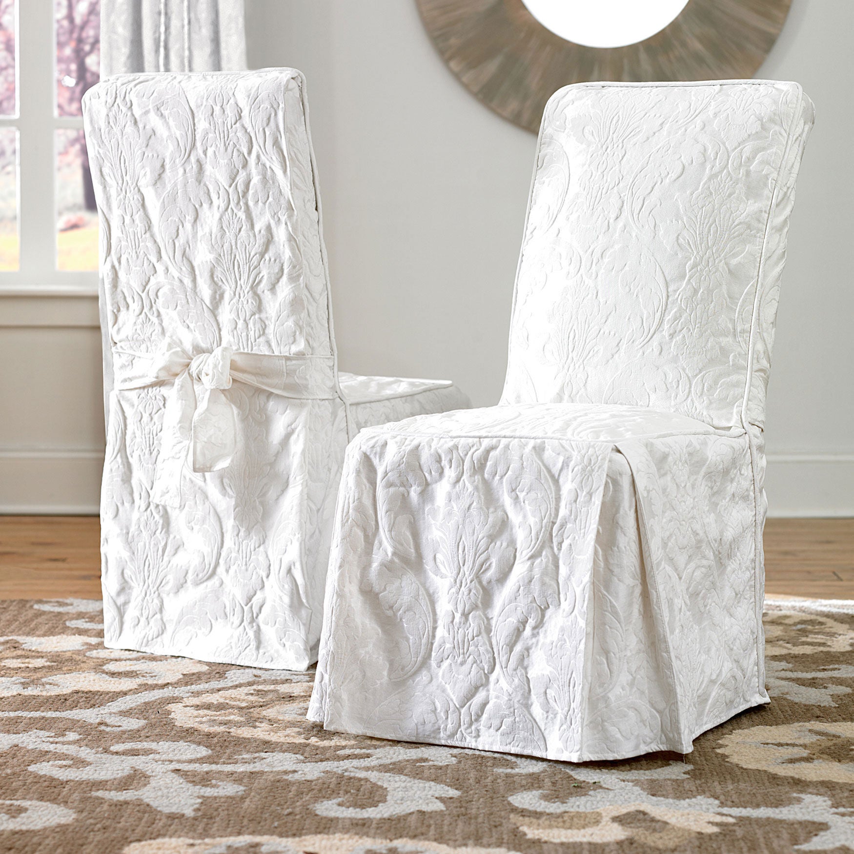 Matelasse Long Dining Room Chair Cover, , on-hover image number 1