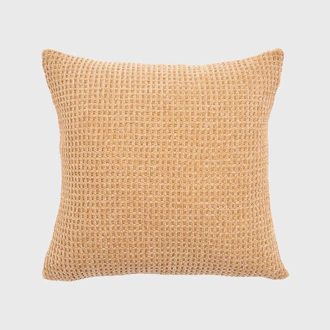Shiny Waffle Chenille Knit Pillow, TAN, hi-res image number 0