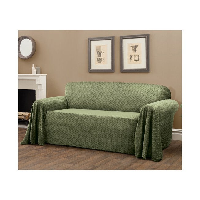 Mason Cable Knit Furniture Throw Loveseat Slipcover, GREEN, hi-res image number 0