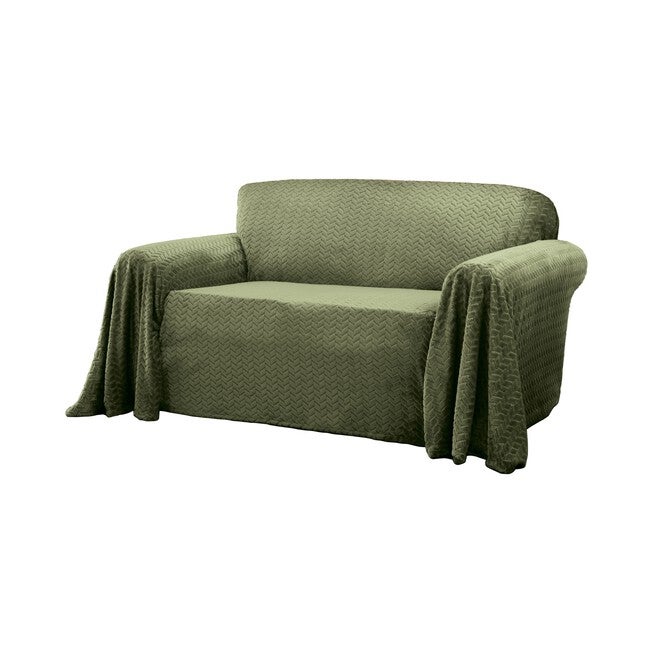 Mason Cable Knit Furniture Throw Chair Slipcover, GREEN, hi-res image number 0