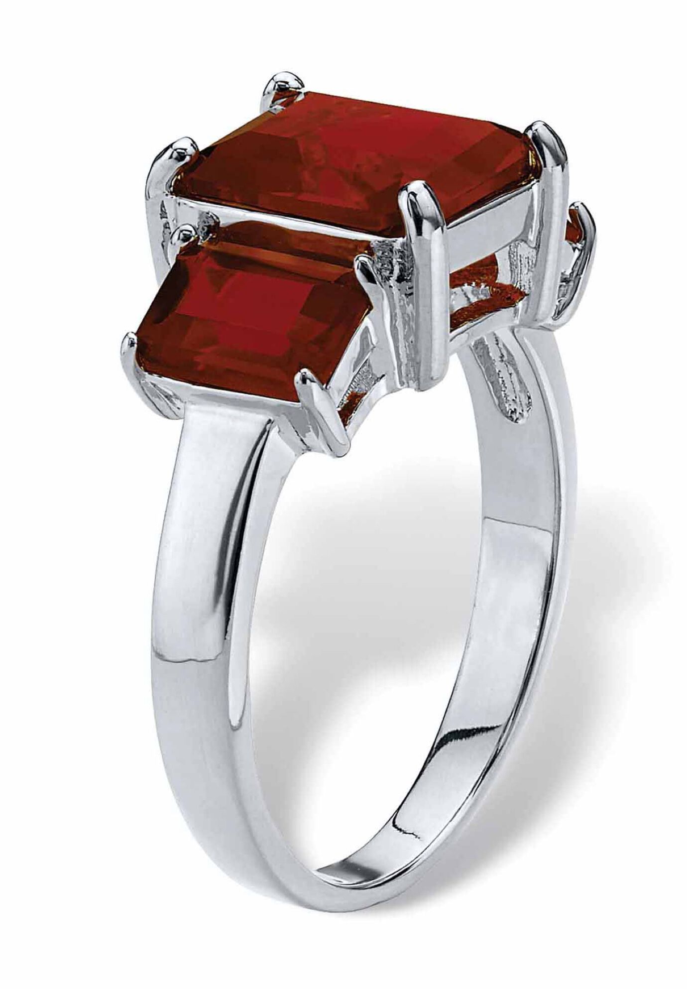 Sterling Silver 3 Square Simulated Birthstone Ring, , on-hover image number 1