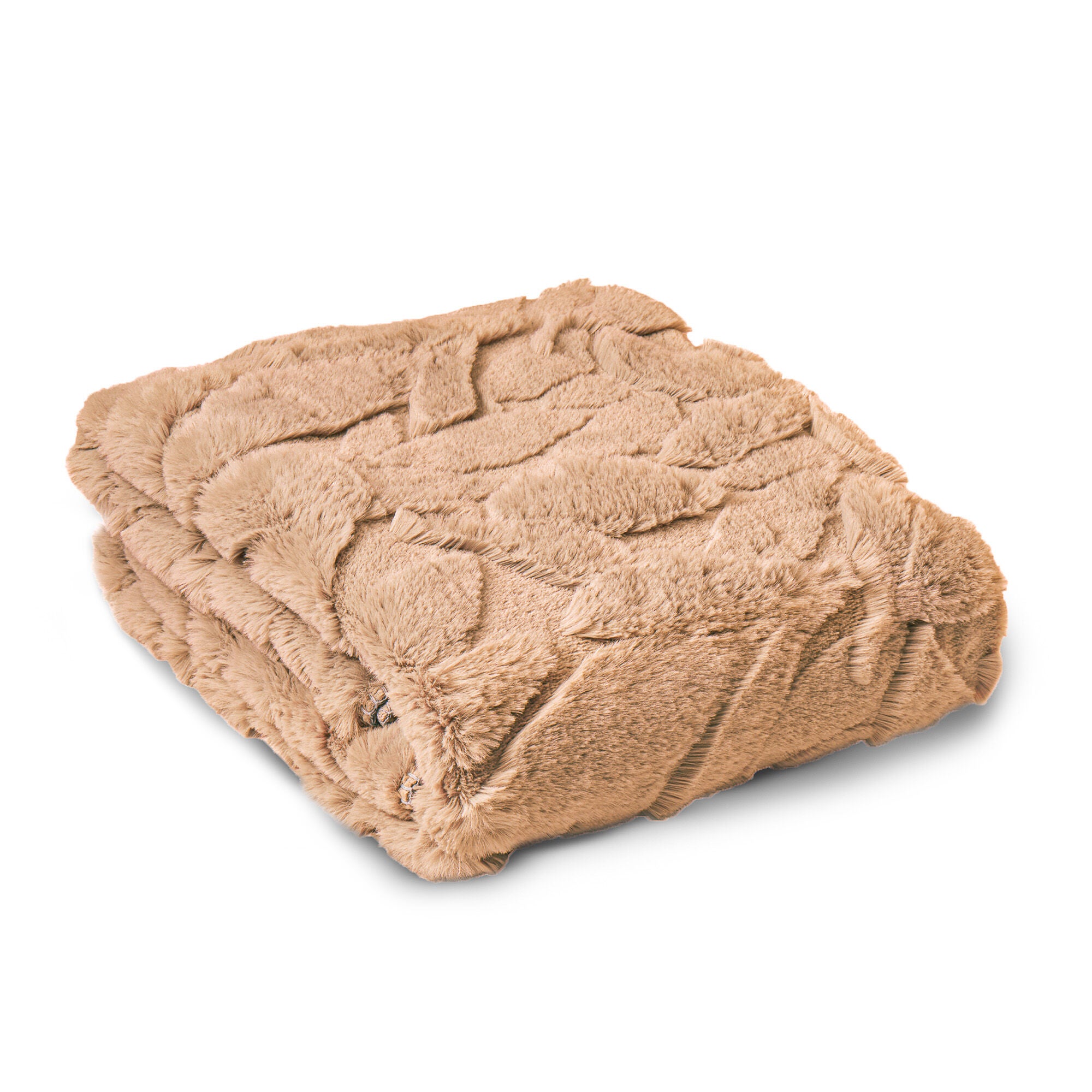 HGTV Triple Jacquard Carved Faux Fur Throw Blanket Quietude 50 x 70 inches, BROWN, hi-res image number 0