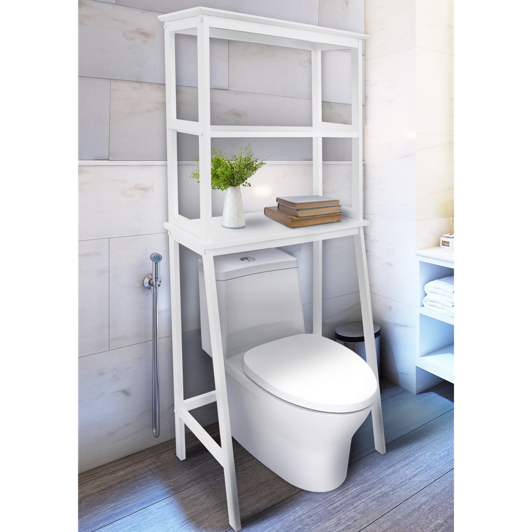 Spacesaver 100 Solid Wood Over The Toilet Rack with Shelves White