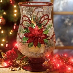 Holiday Hand-Painted Poinsettia Hurricane