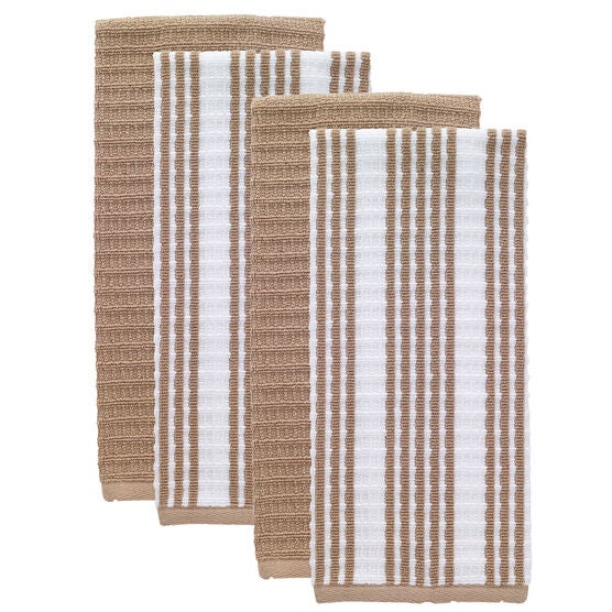 Solid & Stripe Waffle Terry Kitchen Towels, Set Of 4 Towel, SAND, hi-res image number null