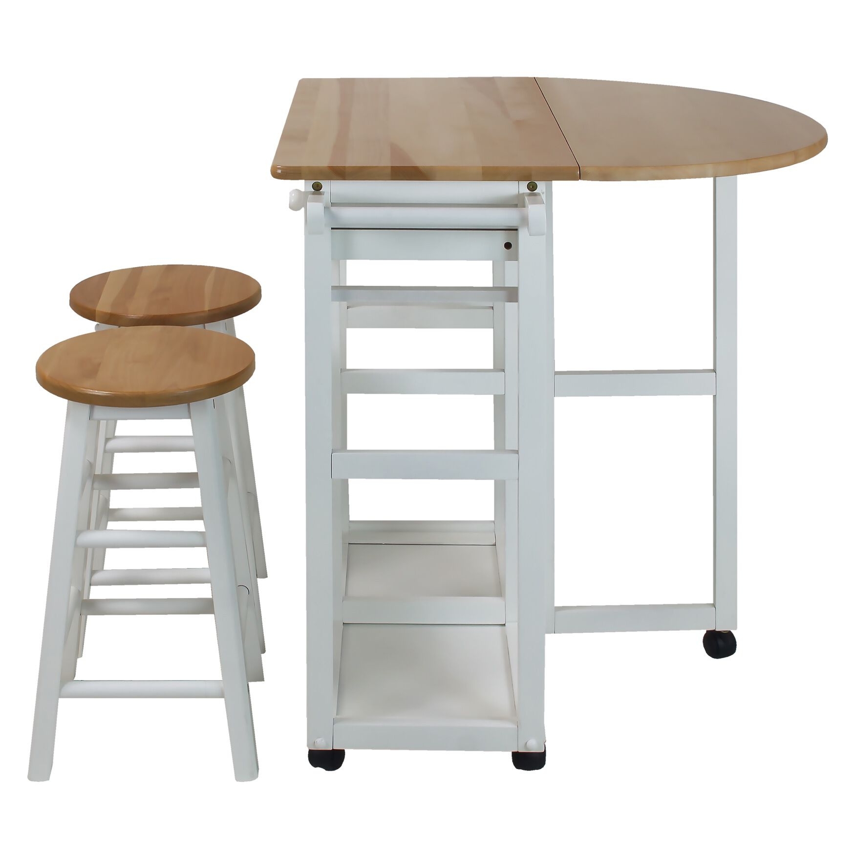 Breakfast Cart with Drop-Leaf Table-White, , alternate image number 2