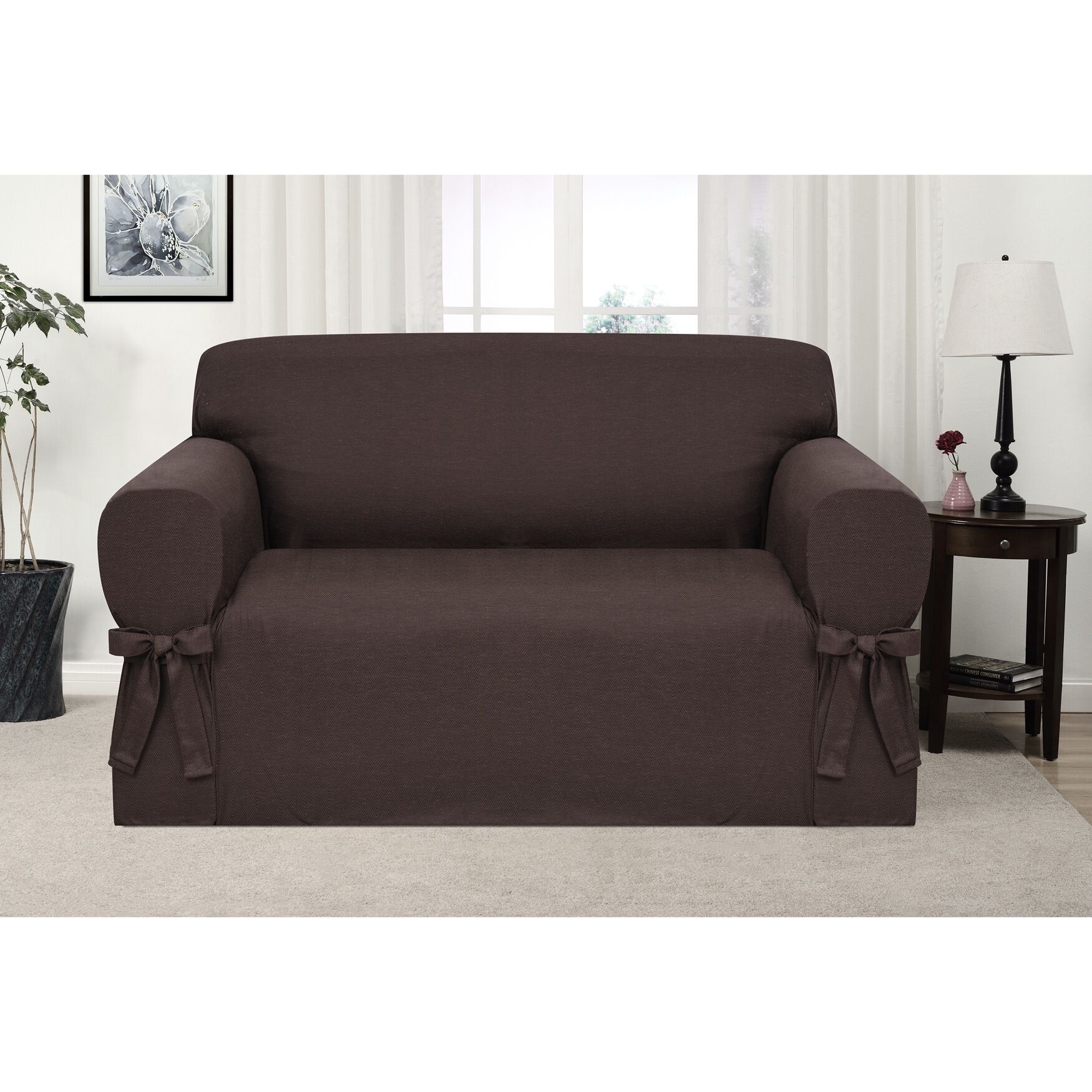 Kathy Ireland Garden Retreat Love Seat Cover, BROWN, hi-res image number 0