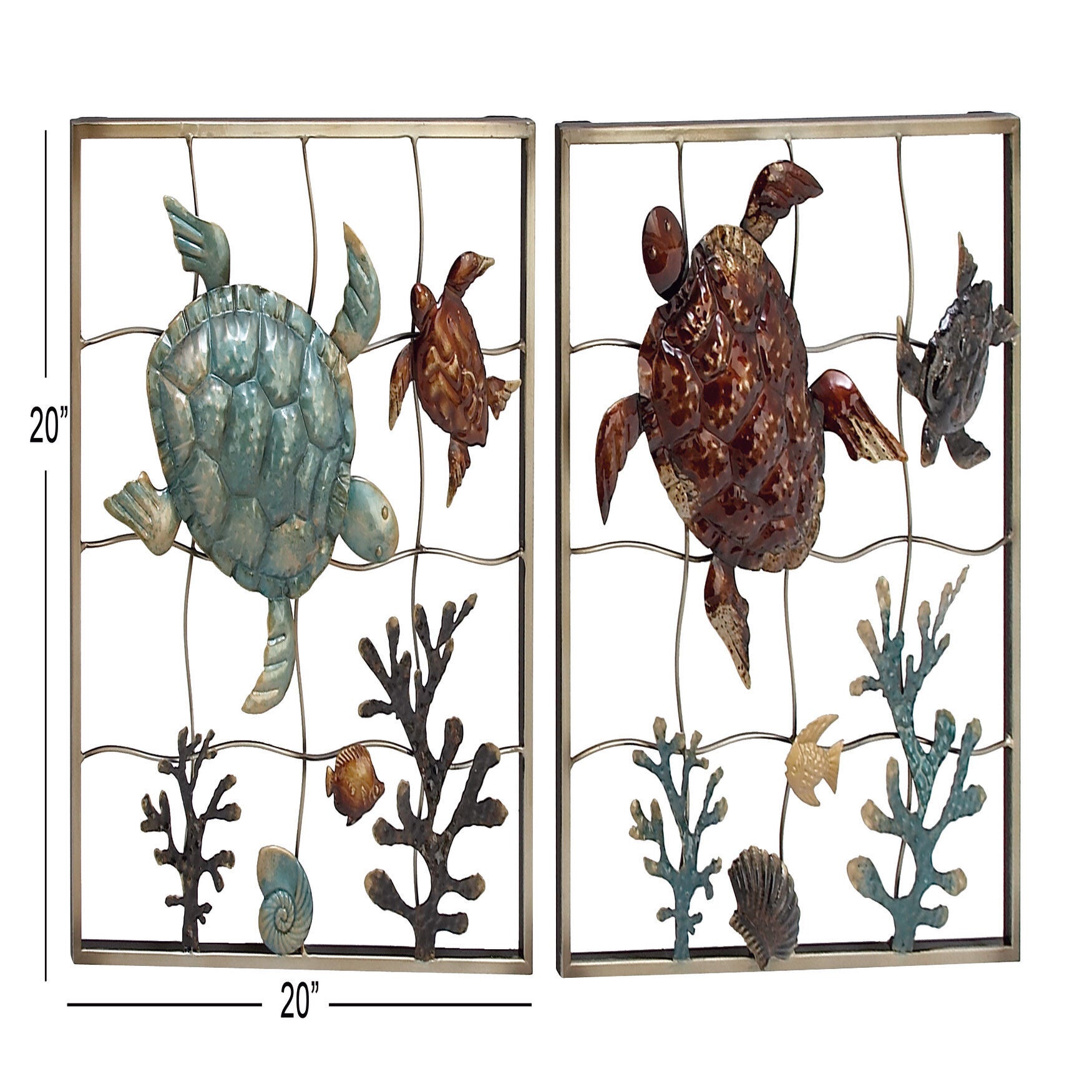 Set Of 2 Gold Metal Coastal Sea Life Wall Decor, , alternate image number 3
