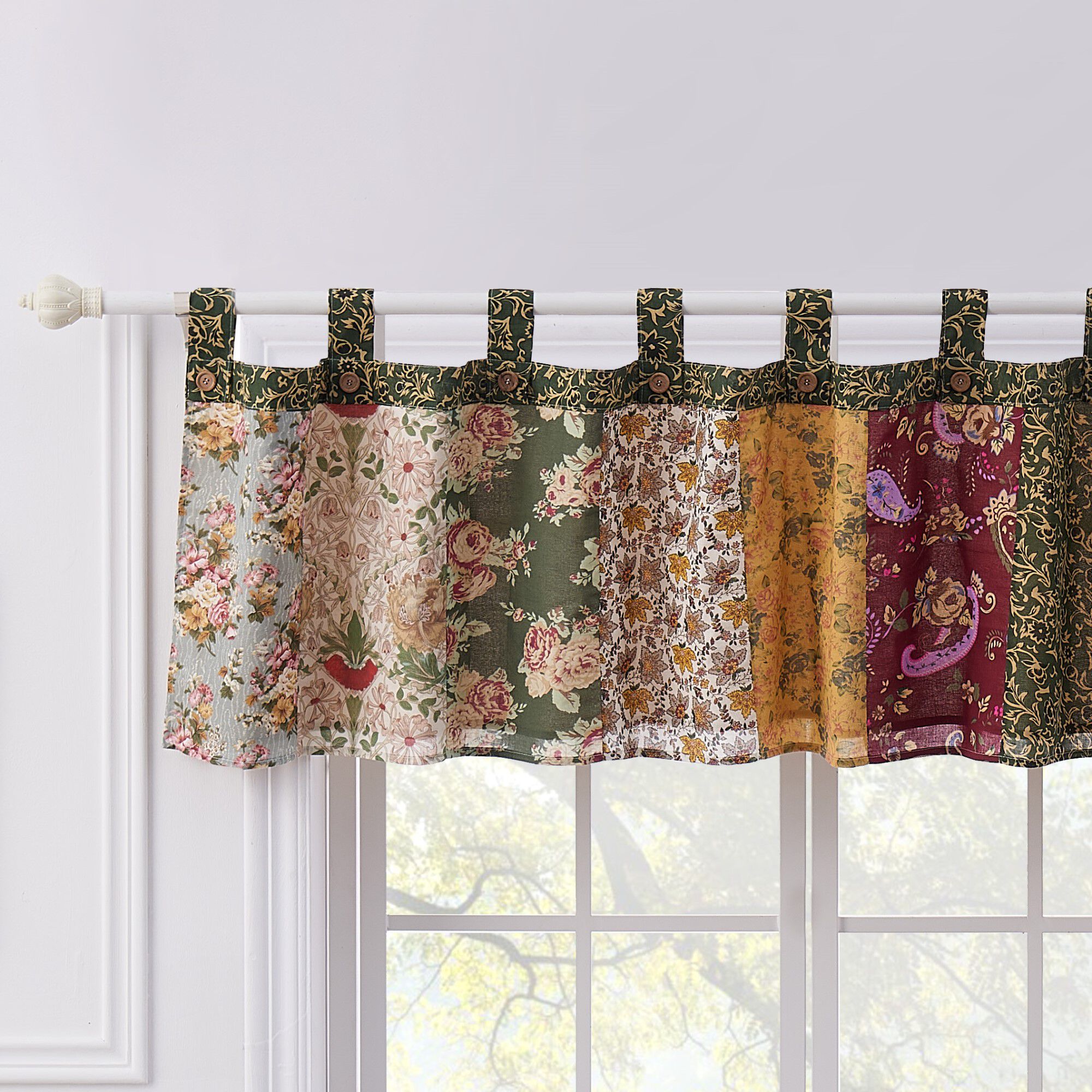 Antique Rose 100% Cotton Window Treatment Valance Curtains, MULTI, hi-res image number 0