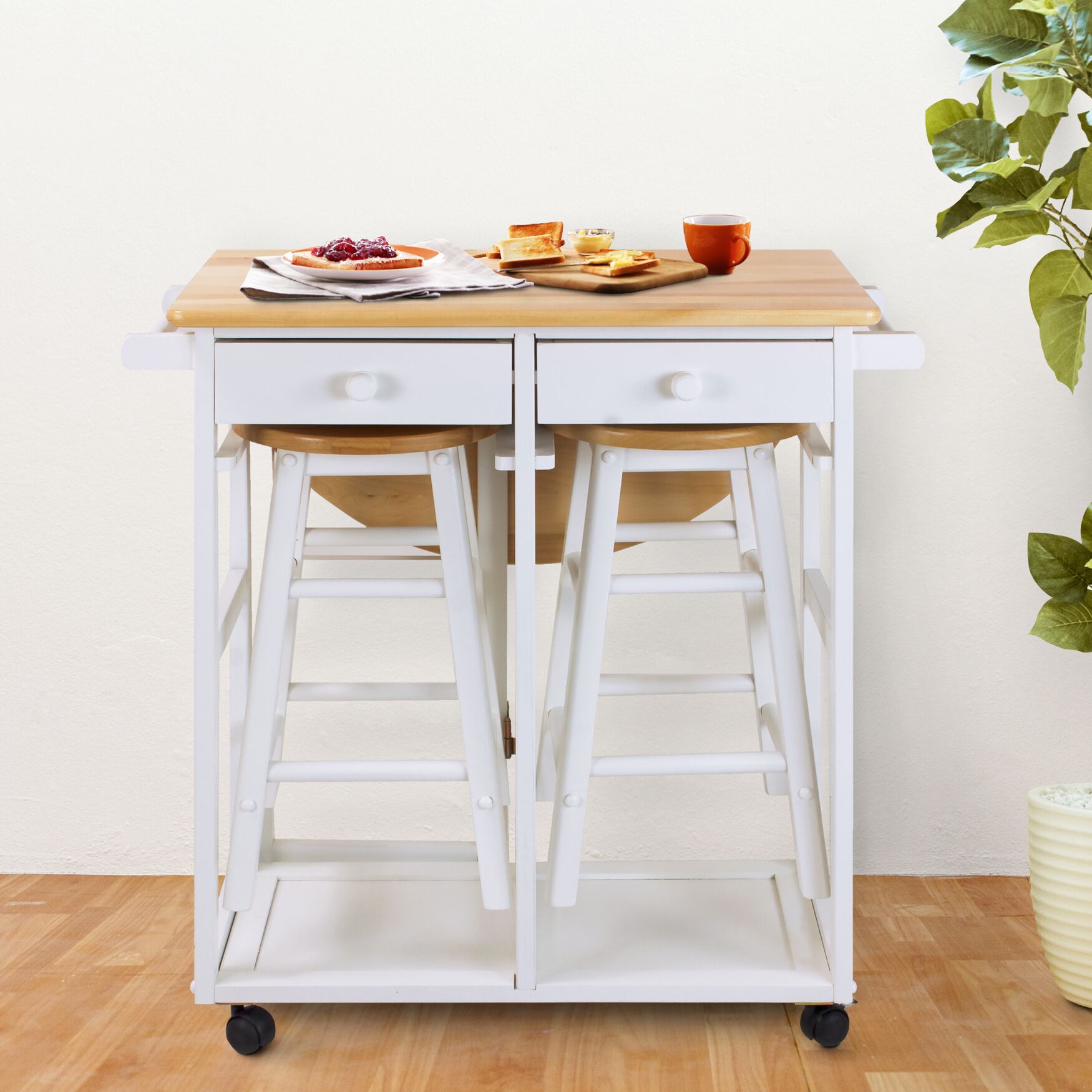 Breakfast Cart with Drop-Leaf Table-White, , alternate image number 8