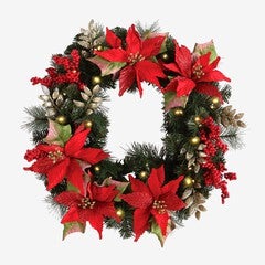 Pre-Lit Poinsettia Wreath