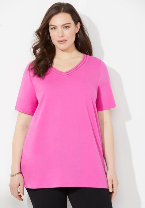 Suprema® Crochet V-Neck Tunic, ROSE VIOLET, hi-res image number null