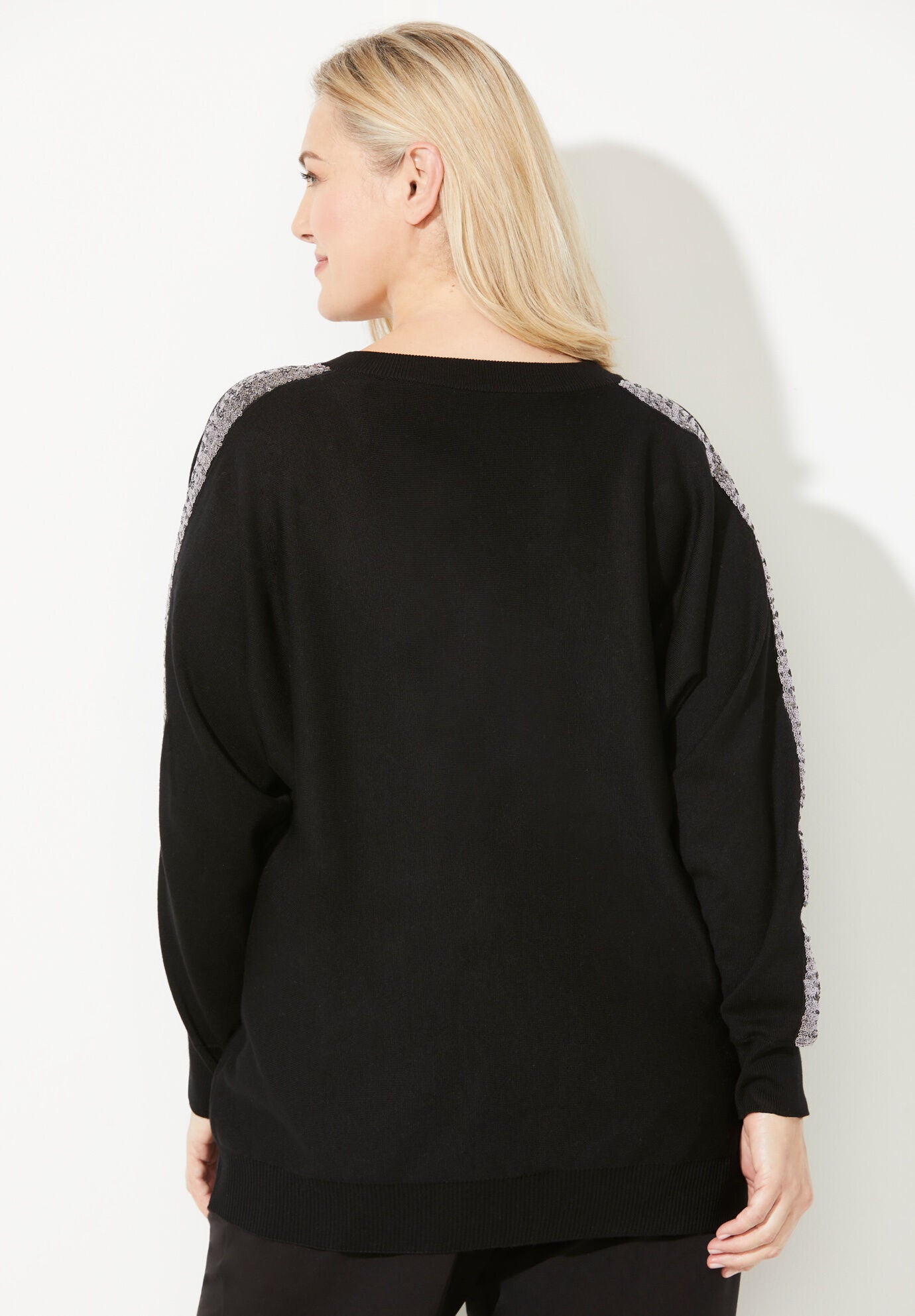 Liz&Me&reg; Racer Stripe V-Neck Sweater, , on-hover image number 1