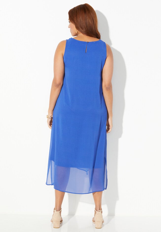 Beaded V-Neck Chiffon Dress, , on-hover image number null