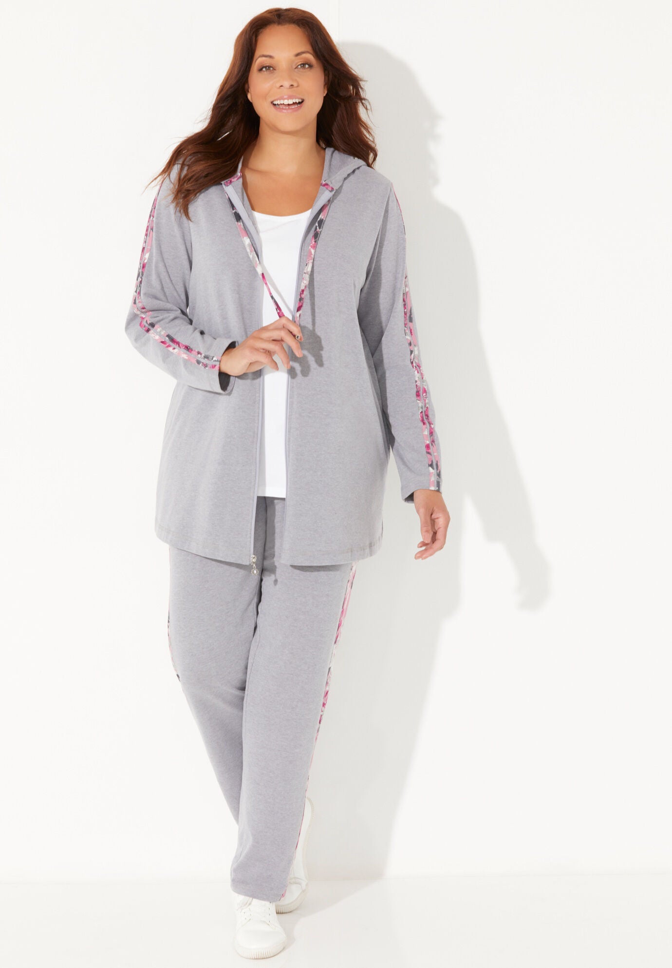 French Terry Motivation Jacket, RICH GREY FLORAL, hi-res image number 0