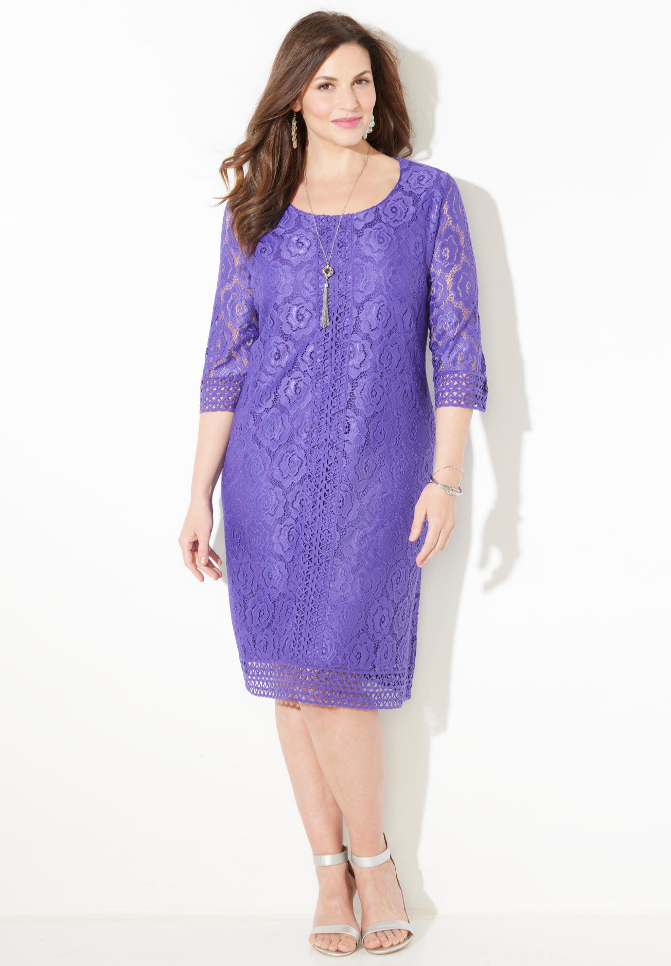 Crochet Trim Shift Dress, DARK VIOLET, hi-res image number 0