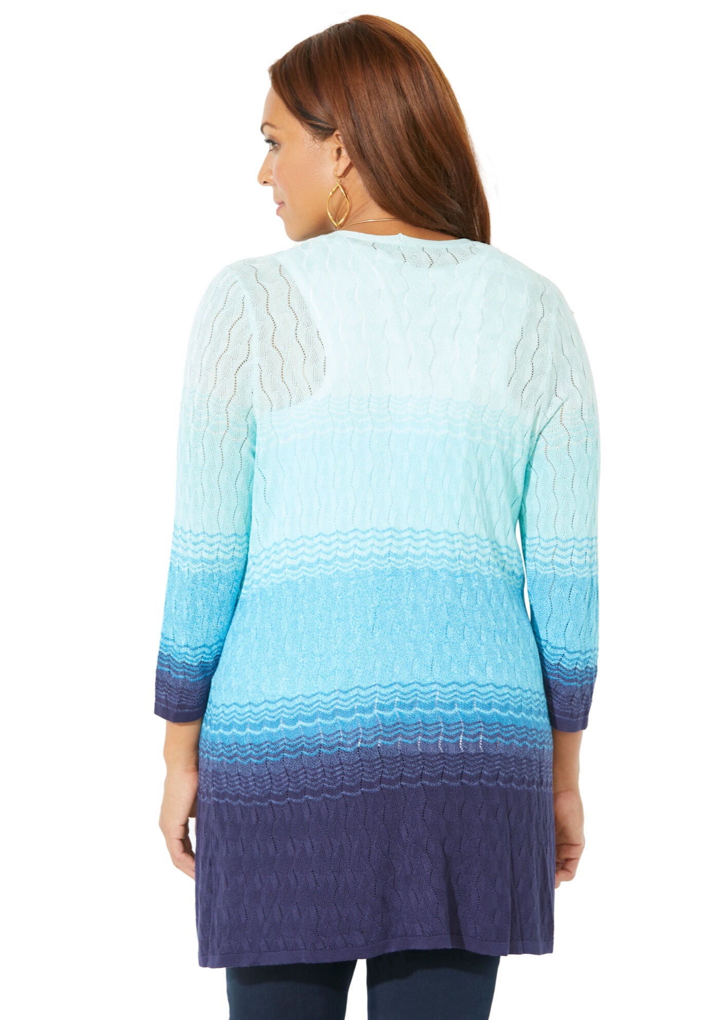 Pointelle Ombre Sweater Cardigan, , on-hover image number 1