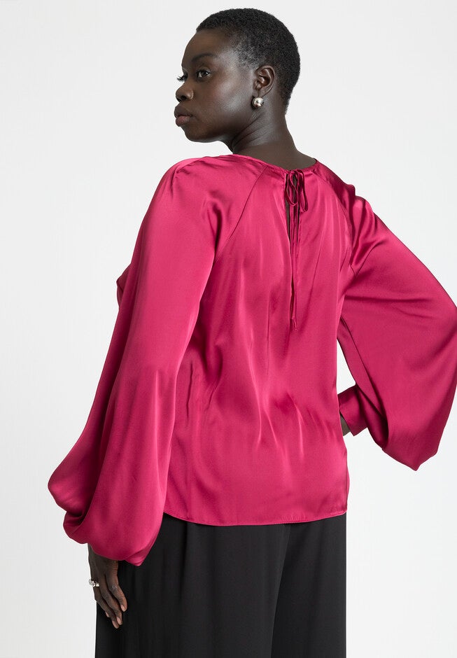 Poet Sleeve Blouse With Tie Back, BERRY CRUSH, alternate image number null